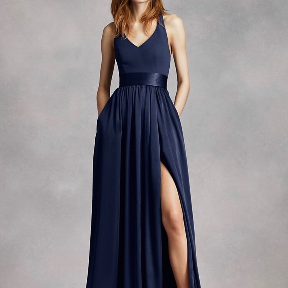 White by Vera Wang V Neck Halter Gown w/Sash